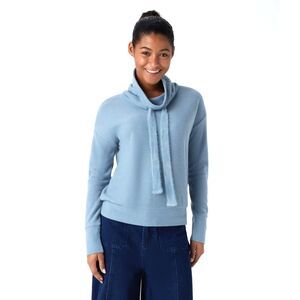 HALARA Womens Small Cowl Neck Blue Waffle Knit Drawstring Sweater